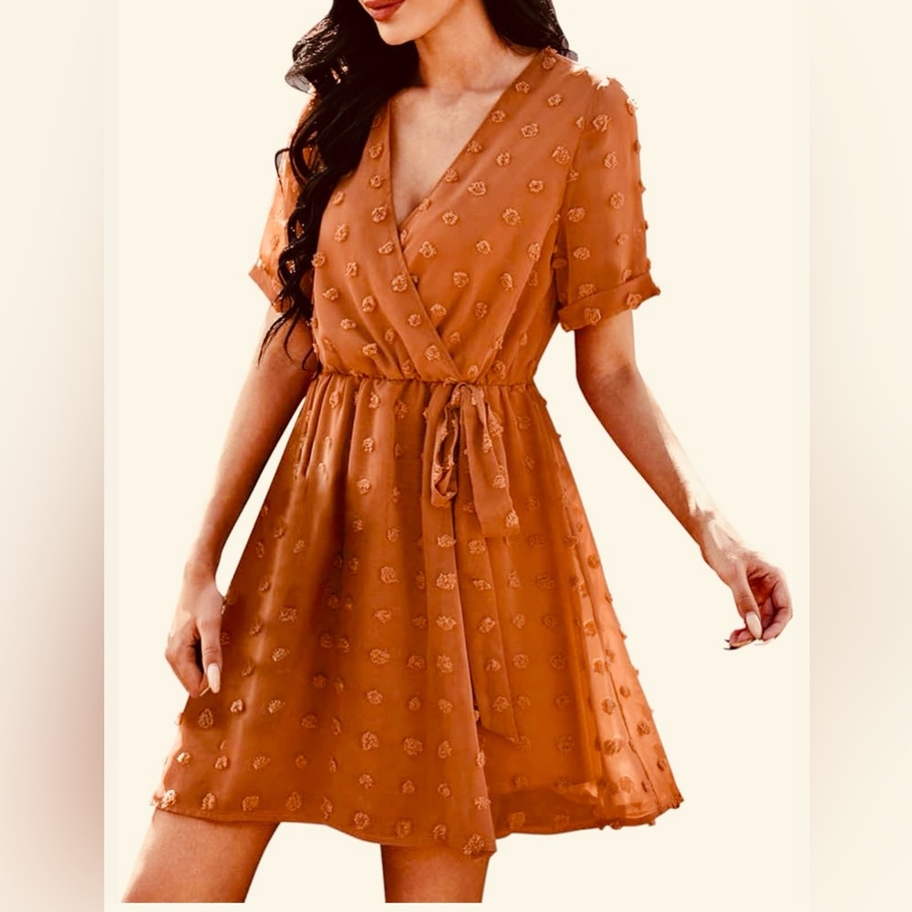 Kirundo- Burnt Orange Long Sleeve Swiss Dot Midi